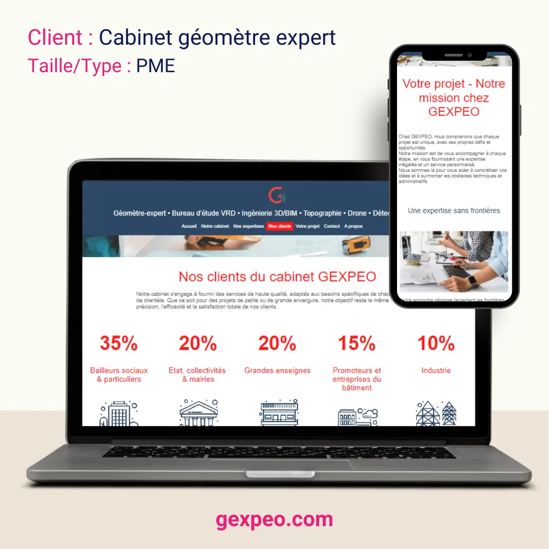 Site web vitrine cabinet géomètre expert gexpeo réalisé par 72heureschrono.com